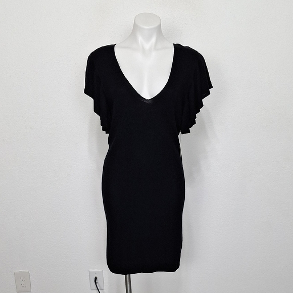 Express NEW Black Flutter Sleeve Ribbed Knit Bodycon Night Out Dress Size S - Picture 1 of 13